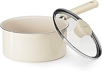 Redchef 2.5QT Ceramic Nonstick Saucepan with Lid - PFAS-Free, Non-Toxic, Cool Handle, All Stovetops Compatible, White