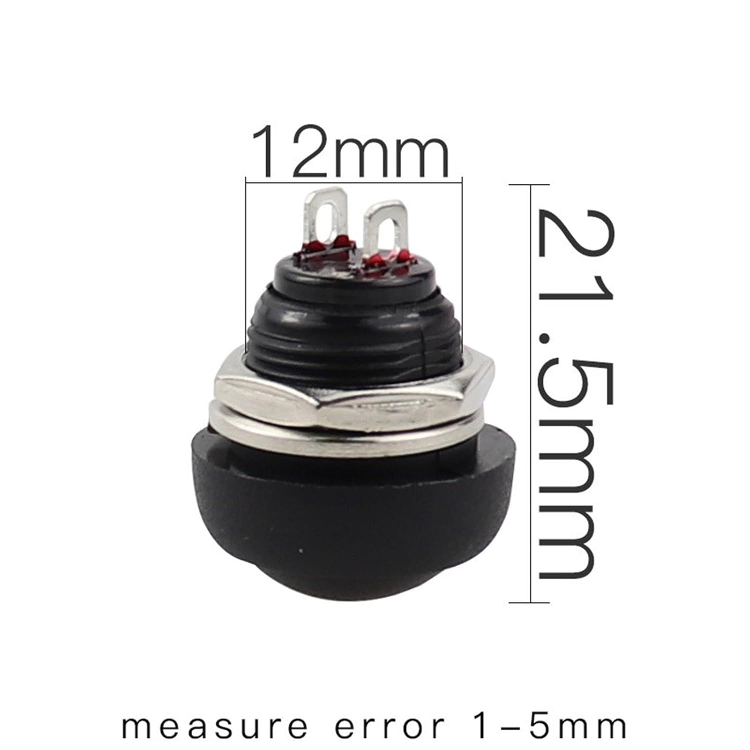 5pcs 12mm Self-Recovery PBS-33B Mini Push Button Switch, 2Pin 1A Momentary Waterproof Reset Push Button(Red)