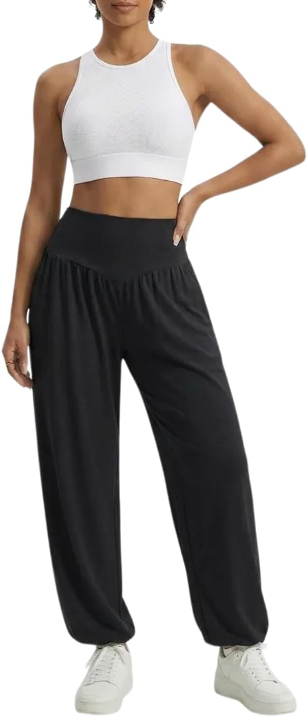 Womens Baggy Wide Leg Pants Plus Size Casual Loose Elastic Waisted Comfy Harem Pants with Pockets