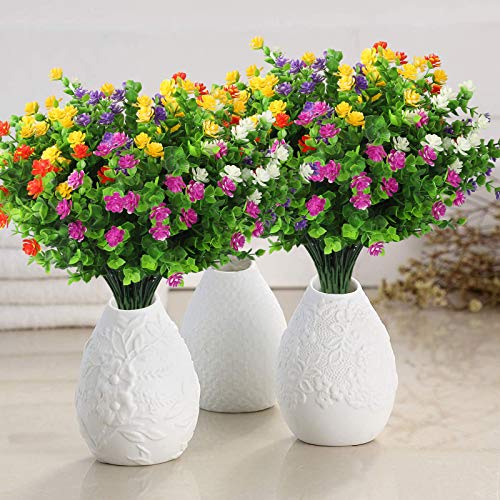 Elechood 10 Bundles Artificial Flowers, Outdoor Gypsophila Baby's Breath Fake Flowers, Uv Resistant Faux Plastic Greenery Shrubs Hanging Plants For Home Wedding Garden Porch Window Box Decoration #TOP1