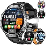 Military Smart Watch for Men, 1.85" HD Large Screen, Bluetooth Call/1000mAh/Flashlight/Heart Rate Sleep Monitor, 110+ Sports Modes Fitness Tracker Watch for Android iOS, Holiday, 3 Straps, Black