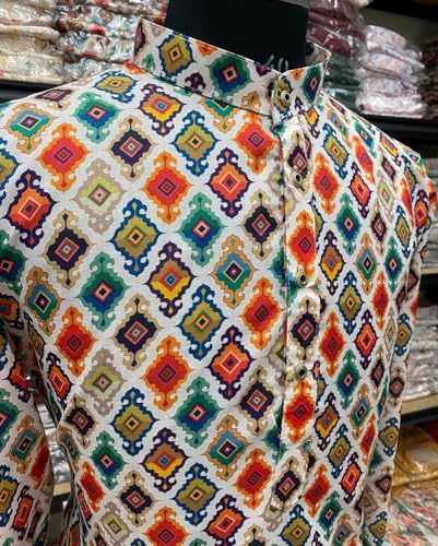 Image of FOXDX Men's Cotton Blend Printed Long Kurta Suitable for All Indian Wedding, Occasions, and Festivals