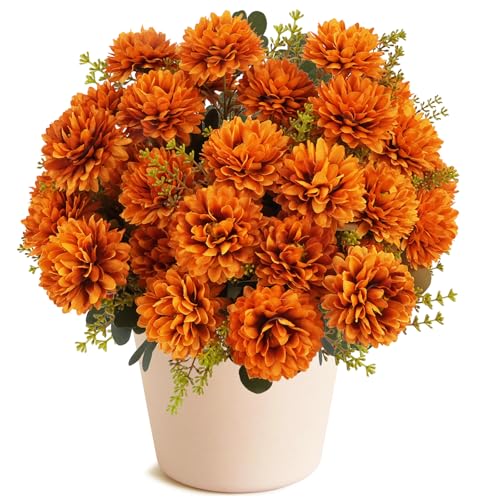 MHMJON 4 Pcs Fall Flowers Artificial Mums for Outdoors