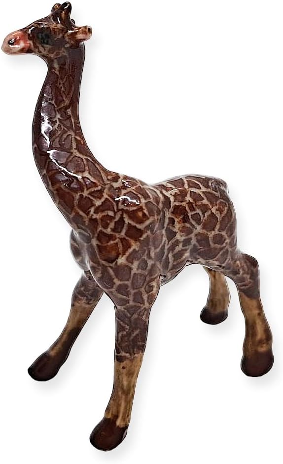 WitnyStore Tiny 2" High Brown Tilt Head Giraffe Figurine - Miniature Hand Made Painted Ceramic Tropical Savanna Africa Wild Life Animal Porcelain Clay Decorative Collectible Figurines Dcor Gifts