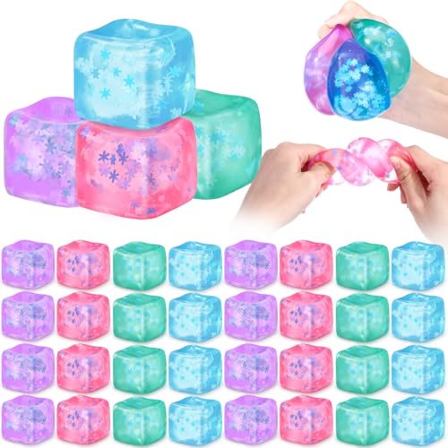 Image of Gemscream Stress Cube Bulk Slow Rising Ice Cube Stress Ball Sensory Squeeze Cubes Halloween Goodie Bag Stuffing for Adult Birthday Gift Anxiety Relief Party Favors(48 Pcs,Pink, Blue, Purple, Green)