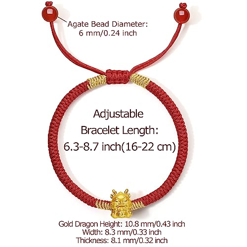 24K Gold Bracelet Dragon Charm Bracelets Adjustable Solid Gold Charms Bangle Dainty Bead Red Braided Rope Good Luck Jewelry Trendy Fashion Real Gold Lucky Gifts for Women Men2