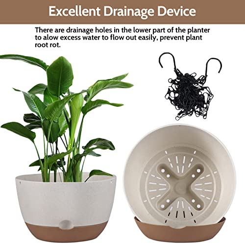 Eurcrbu 2 Pack Hanging Planters For Outdoor Indoor Plants, 10 Inch Plastic Outdoor Hanging Planter, Hanging Flower Pots For Outside With Drainage Holes & Removable Saucer For Garden Home (Beige) #TOP1
