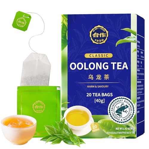 HEZUO Oolong Tee Beutel Vegan Milder Geschmack Biologisch Abbaubare Teebeutel 20 Stück für Heißen oder Eistee Reiner Natürlicher Tee aus China