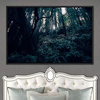 Framed Canvas Wall Art Rustic Woods Brown Dark Dramatic Forest Group Nature Photography Realism - 16x24 inches