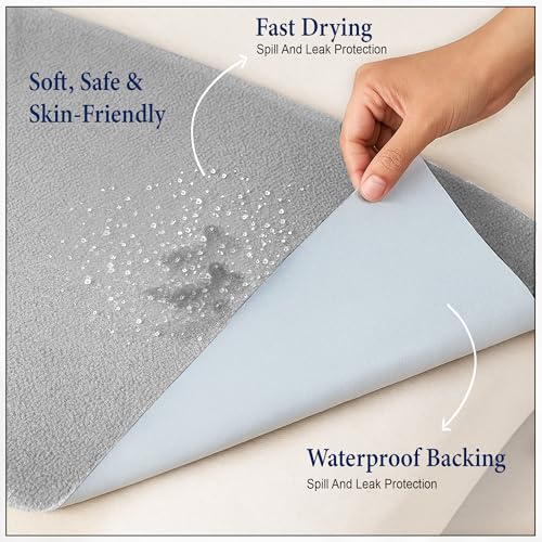 Image of GLUN Quick Dry Absorbent Baby Bed Sheet for Mattress Protector, Pack of 1 Baby Gray Bed Sheet, Size 70x100cm, Waterproof, Quick Drying Material, Anti-Itching Cloth