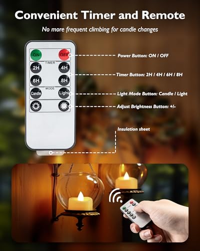 Image of merrynights 24Pcs Remote Control LED Tea Lights,2 /4 /6 /8H Timer,Ivory Body | 400+Hours Flameless Tealight Candles Battery Operated with Timer,Flickering Votive Candles for Halloween Wedding Home Decor