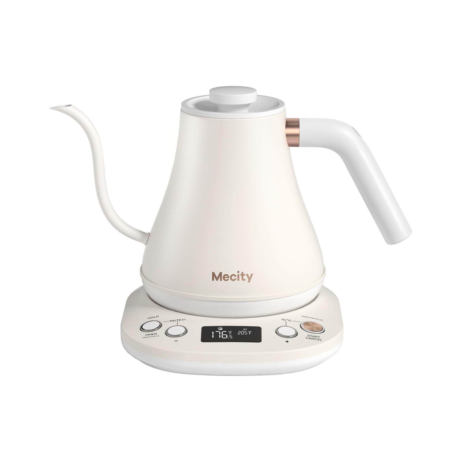 mecity electric gooseneck kettle with keep warm function amp lcd display automatic shut off coffee kettle temperature control pour over kettle 1200 watt 08l 120v off white