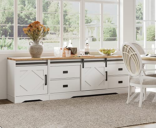 Wampat Modern Farmhouse 2 In 1 Tv Stand For Up To 85" Tvs Wood Entertainment Center With Drawers And Adjustable Shelf For Living Room, Cream White #TOP2