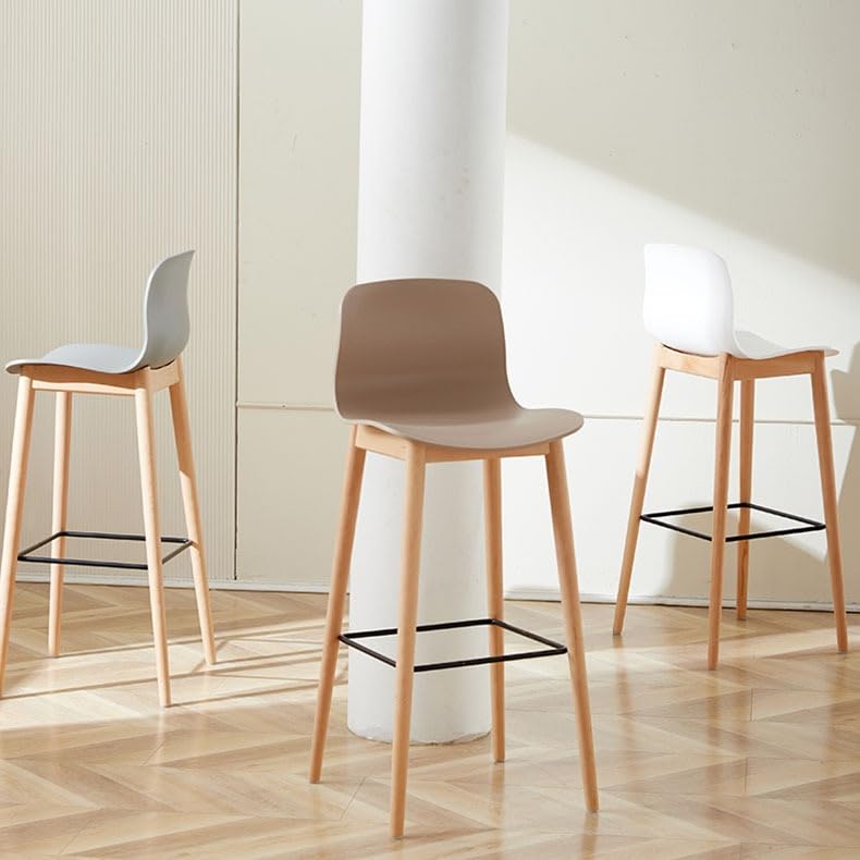 Tabouret de bar noir avec dossier en bois massif pour réception - 3