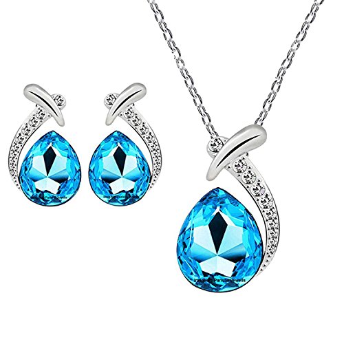 parisha Jewells Rhodium Plated Winsome Dewdrop Crystal Pendant Set with Chain for women PA00112