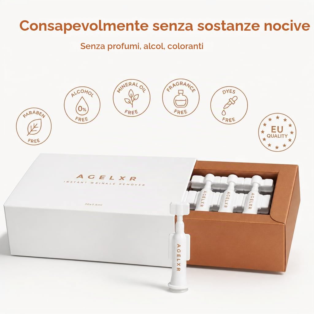 AGELXR Siero Antirughe Istantaneo - Lifting Viso, Argireline, 30 Fiale | Riduce rughe, linee sottili e occhi gonfi in pochi minuti, effetto facelift immediato, 30 fiale 0.6ml