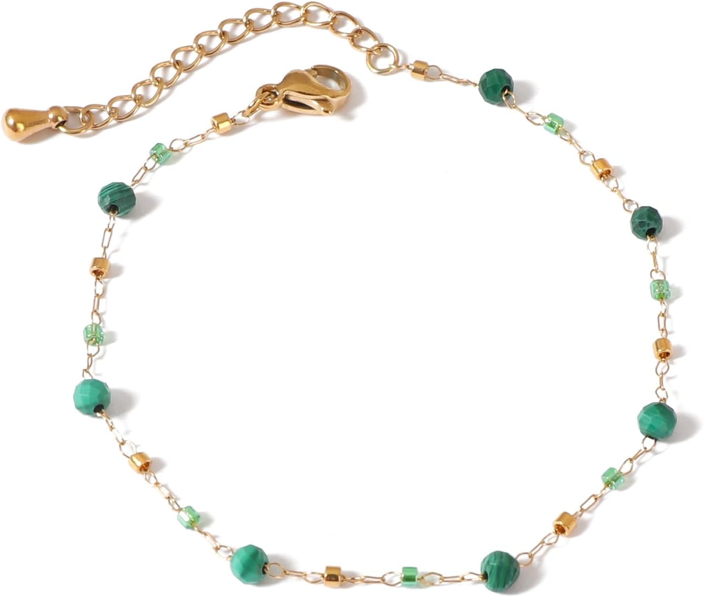 Natural Gemstone Beads Bracelets for Women 18k Gold Plated Handmade Stone Link Bracelet Turquoise Jewelry Gift for Wife Mother Girlfriend