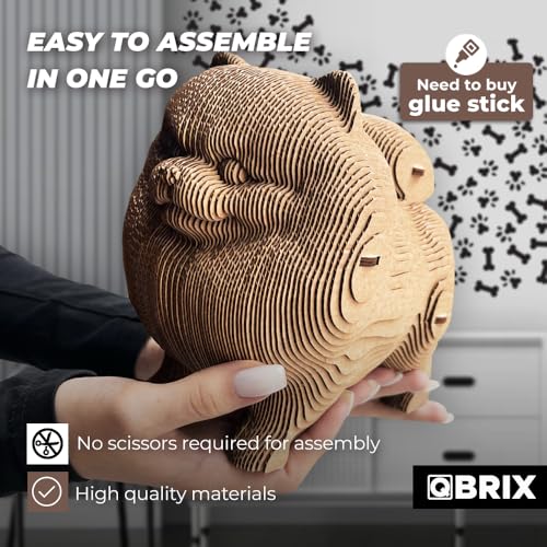 Image of QBRIX Pomeranian 3D Puzzles for Adults, 3D Puzzles for Adults, 3D Model Kit for Teens, DIY Crafts for Home Decor, Original Gift for Boys&Girls 14+, Cardboard Model Building Kit