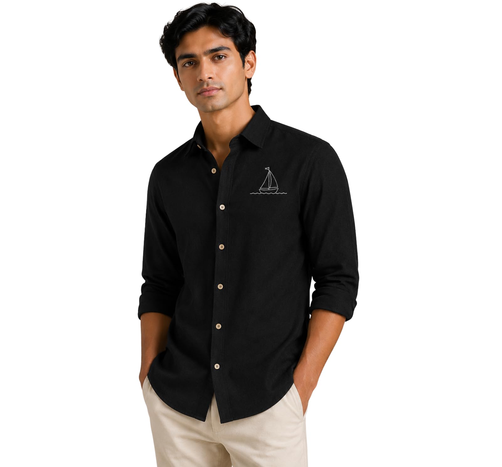 resh Men's Cotton Linen Blend Casual Shirt | Regular Fit Full Sleeve Button-Down with Sailboat Embroidery | Breathable Smart Casual Shirt (_)-picture-34