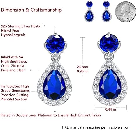 VONSSY Drop Dangle Earrings | Gemstones Waterdrop Teardrop White Gold Plated Crystal Hanging Cubic Zirconia Hypoallergenic Dangly Earrings | Stylish Silver Jewelry Gift for Mother Wife Her