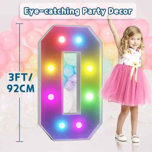Image of Imprsv Colorful 3FT Marquee Letters O, 18 Colors Large Light up Letters | RGB with Remote, Birthday Party Decorations Anniversary Wedding Decorations Assembly Required 21 Pcs Accessory Set