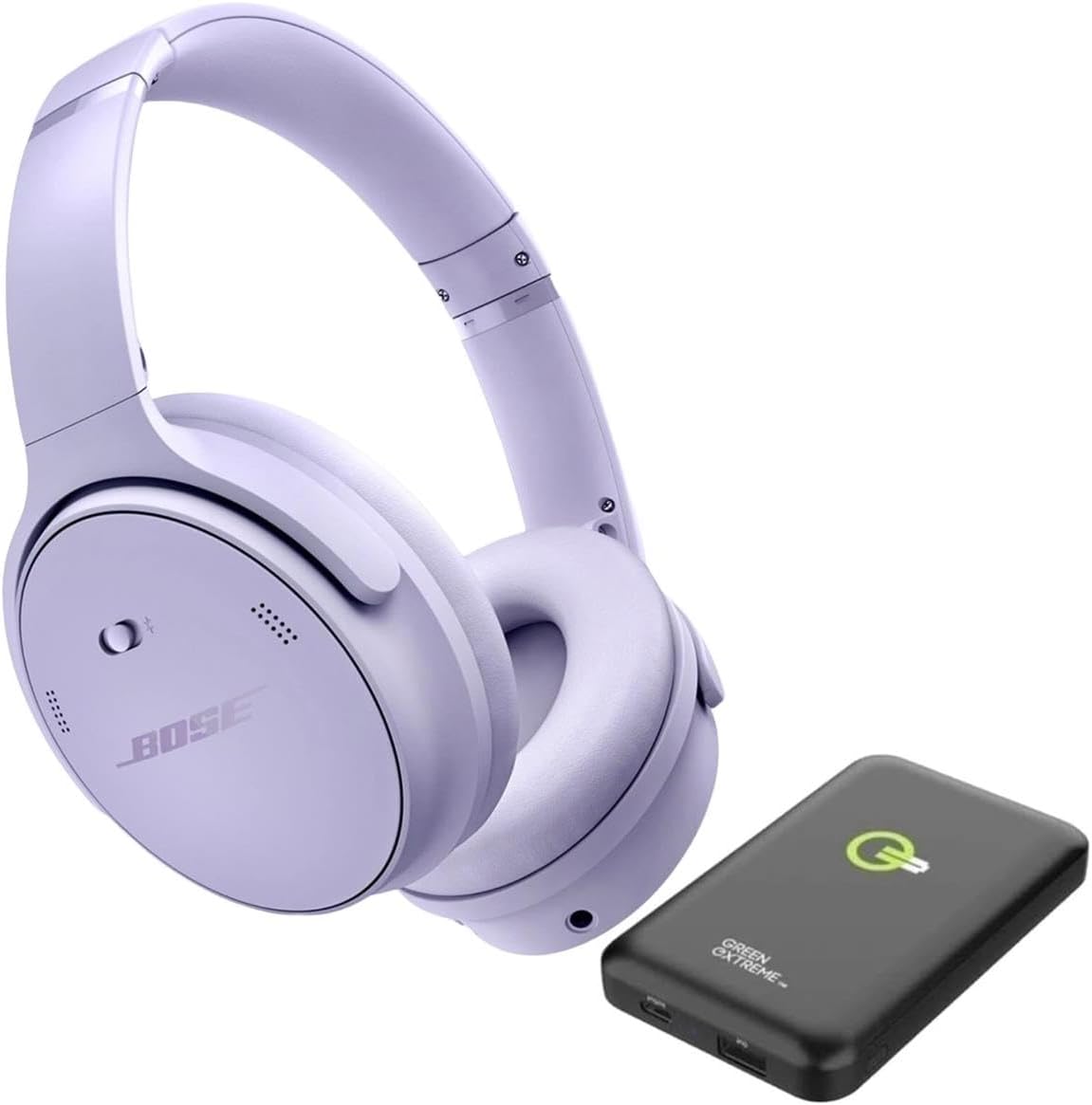 Bose QuietComfort Wireless Noise Cancelling Headphones, Bluetooth Over Ear Bundle with Green Extreme Portable Charger, (Chilled Lilac)