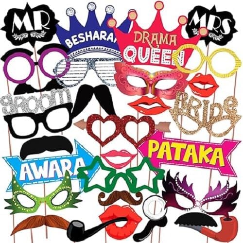 Wedding Party Photo Booth Props (Pack of 29 Pcs) Colour : Multicolour