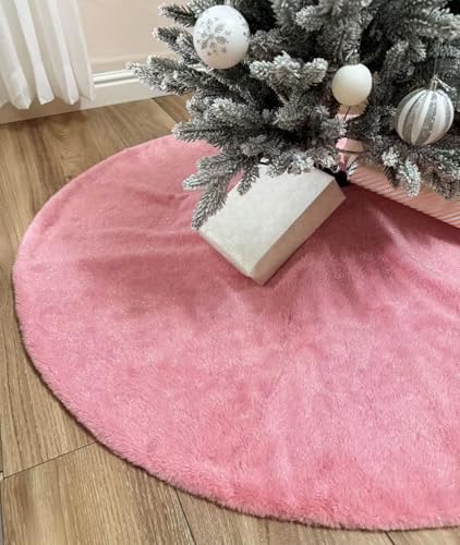 AOGU 48 Inch Faux Fur Christmas Tree Skirt Pink...