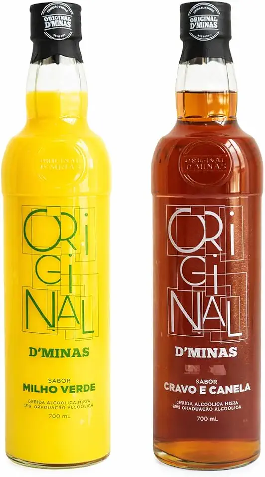 Original D'Minas Kit Licor Milho Verde e Cravo e Canela, Cachaça, 700 mL cada, 2 Unidades