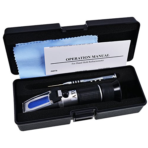 Optics Honey Sugar Moisture Brix Baume Refractometer Atc, Tri-Scale 58-90% Brix, 38-43 Be'(Baume) 12-27% Water, Beekeeping, Maple, W/Extra Dioptric Oil (For Calibration), Reference #TOP3