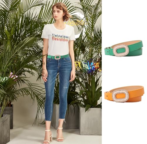 COTIM COYIN Women's Elegant Pearl Rhinestone Buckle Skinny Leather Adjustable Belt for Jeans Dresses Pants2