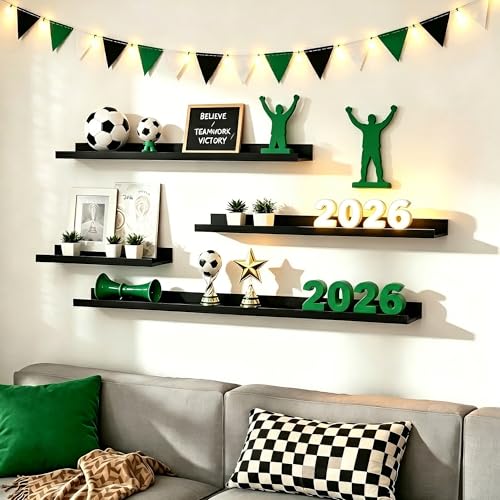 Image of upsimples Floating Shelves for Wall, Wall Shelves for Decor Storage Set of 6, Wall Mounted Wood Shelf for Bedroom, Living Room, Bathroom, Kitchen, Picture Ledge Shelf, Black (Pack of 2)