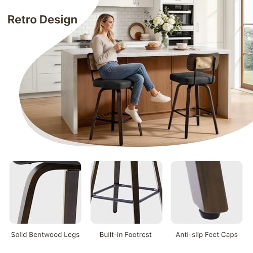 Swivel Bar Stools Set of 3, 26" Counter Height with Rattan Back, Black by KISLOT - Used condition - Image 4
