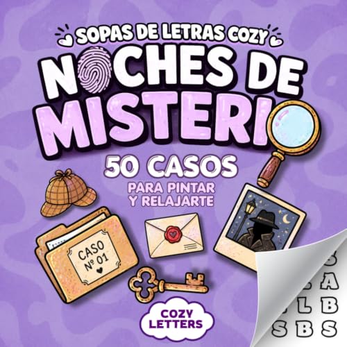 Sopas de Letras Cozy - Noches de Misterio: 50 Sopas de Letras para Adultos para Colorear y Relajarte | Pasatiempos de Misterio con Letra Grande