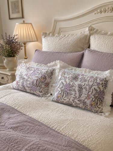 Image of VHC 100% Cotton Lace Pillow Cover /Case Set (Pack of 2)-Maroon (Lavender Bloom)