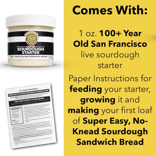 Sourdough Starter | +100 Years Old San Francisco Origin | Live Sourdough Culture | Step-By-Step Instructions On Feeding And Baking Your First Loaf Of Sourdough Bread | Perfect For Beginner Bakers | 1 Oz. Jar