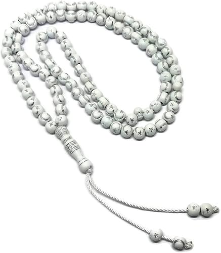 Tasbih musulmán - Rosario de 99 cuentas AMN-238 con estrella lunar grabado en religioso islámico Eid Ramadán