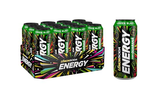 Lemonsoda Energy | Green Blast, Energy Drink con Guaranà, Succo di Mela e Kiwi, 12 Lattine da 50 cl, con Vitamine e Caffeina