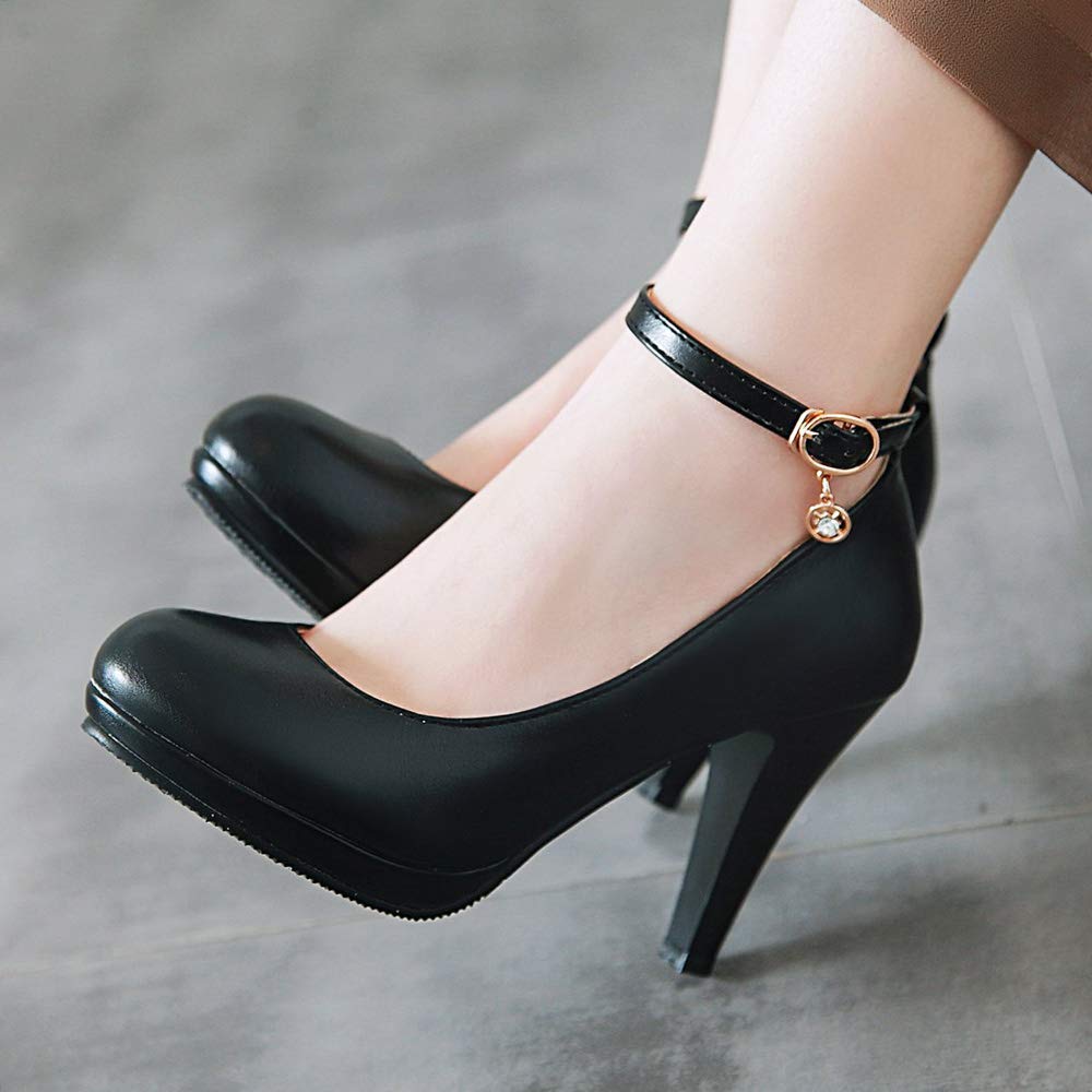 Décolleté Donna, Scarpe Tacco a Cono Eleganti Scarpe da Sposa Tacco Alto Punta Rotonda con Plateau con Cristalli, Numero 31-47