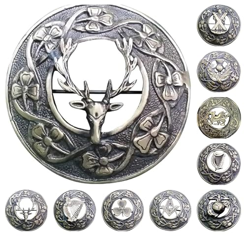 AAR Men,s Scottish Irish Shamrock Kilt Brooch Fly Plaid Antique/Chrome Finish 3