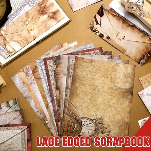 Image of TaoBary 160 Pcs Vintage Stationary Letter and Envelopes Set Retro Stationary Set 50 Double Sided Lined Stationery Paper with 50 Matching Envelopes and 60 Round Dot Sticker for School Students Writing