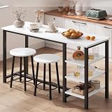 Garvee Platzsparendes 3-teiliges Bartisch-Set mit 3 Ablagefächern – Modernes Essgruppen-Set für Büro, Küche oder kleine Räume – Stabiler Tisch mit 2 Stühlen – Schwarze Sandplatte + schwarzes Gestell