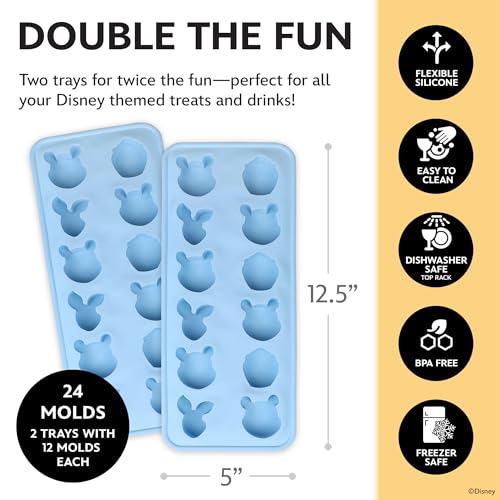Image of Disney Winnie the Pooh Silicone Ice Cube Tray, 2-Pack 5 inchx12.5 inch, BPA-Free | Flexible design pops character-shaped cubes out easily, dishwasher safe, doubles for chocolate and gummies, makes 24 molds