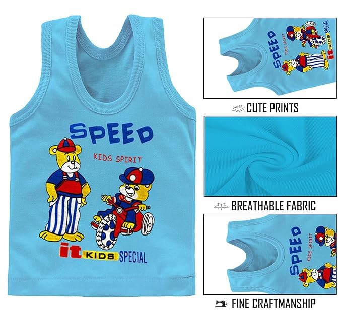 Image of Boy's Regular fit Vest 100% Cotton Vest for Boys | Multicolor | Skin Friendly | Lightweight | Sleeveless Design | Pack of 3
