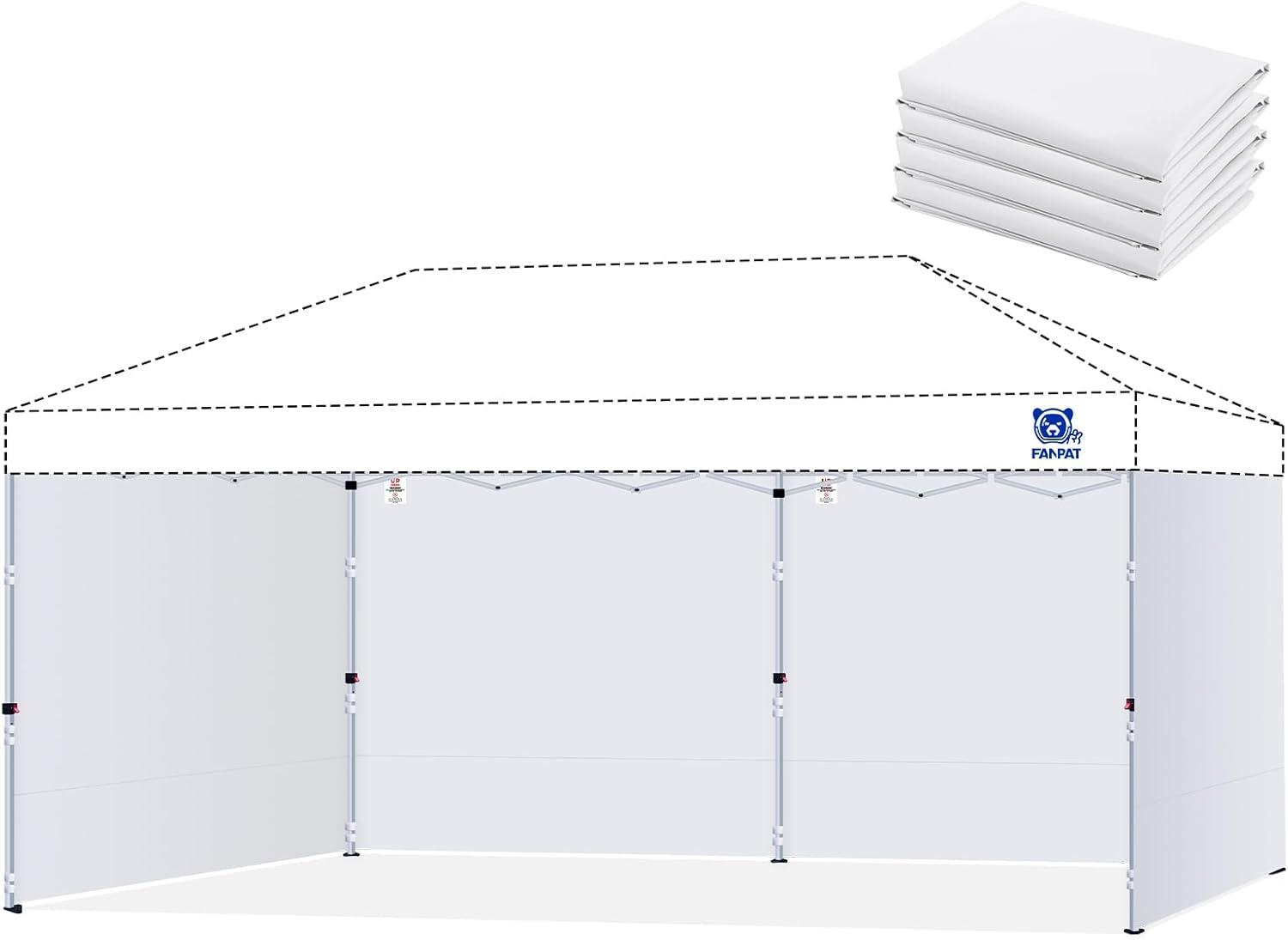 10x20ft Canopy Sidewalls fit 10x20ft Pop Up Tent, Waterproof 99% UV Protection Privacy Enclosure for Outdoor Events and Party, White (4Pcs Sidewalls Only, Frame and Top Not Included)