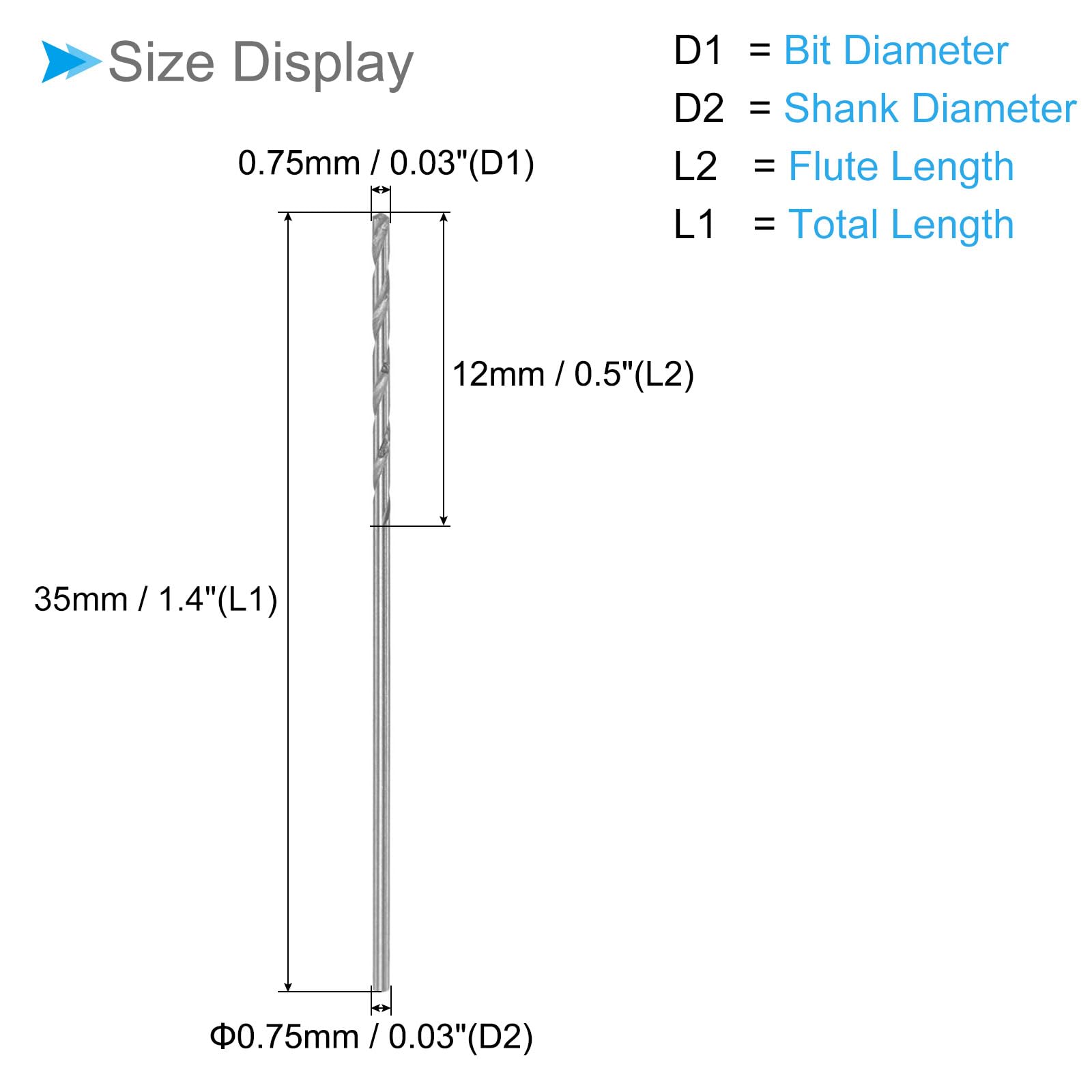 CoCud Twist Drill Bits, 0.03" Dia 1.4" Length, Silver Tone High Speed Steel Straight Shank Drilling Bit - Image 2