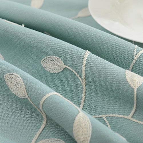 Tina's Cotton Linen Tablecloth Leaf Embroidered Table Cover for Dinner Kitchen Blue, 52"x52"