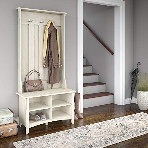 UNIVERSAL LTD Hall Tree with Storage Bench Shoe and Coat Rack in Antique White Entryway Storage Organizer Easy Assembly (Antique White)