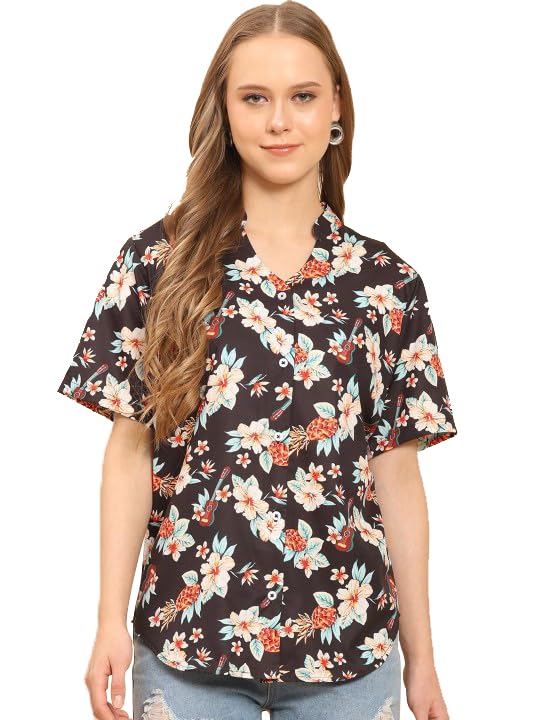 Image of Trendy Queen Women's Printed Straight Polyester Mandarin Collar Top (SD814 T)