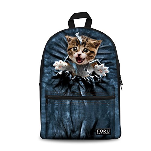 FOR U DESIGNS Cute Happy Cat Lightweight Book Bag School Backpack for Young Teens